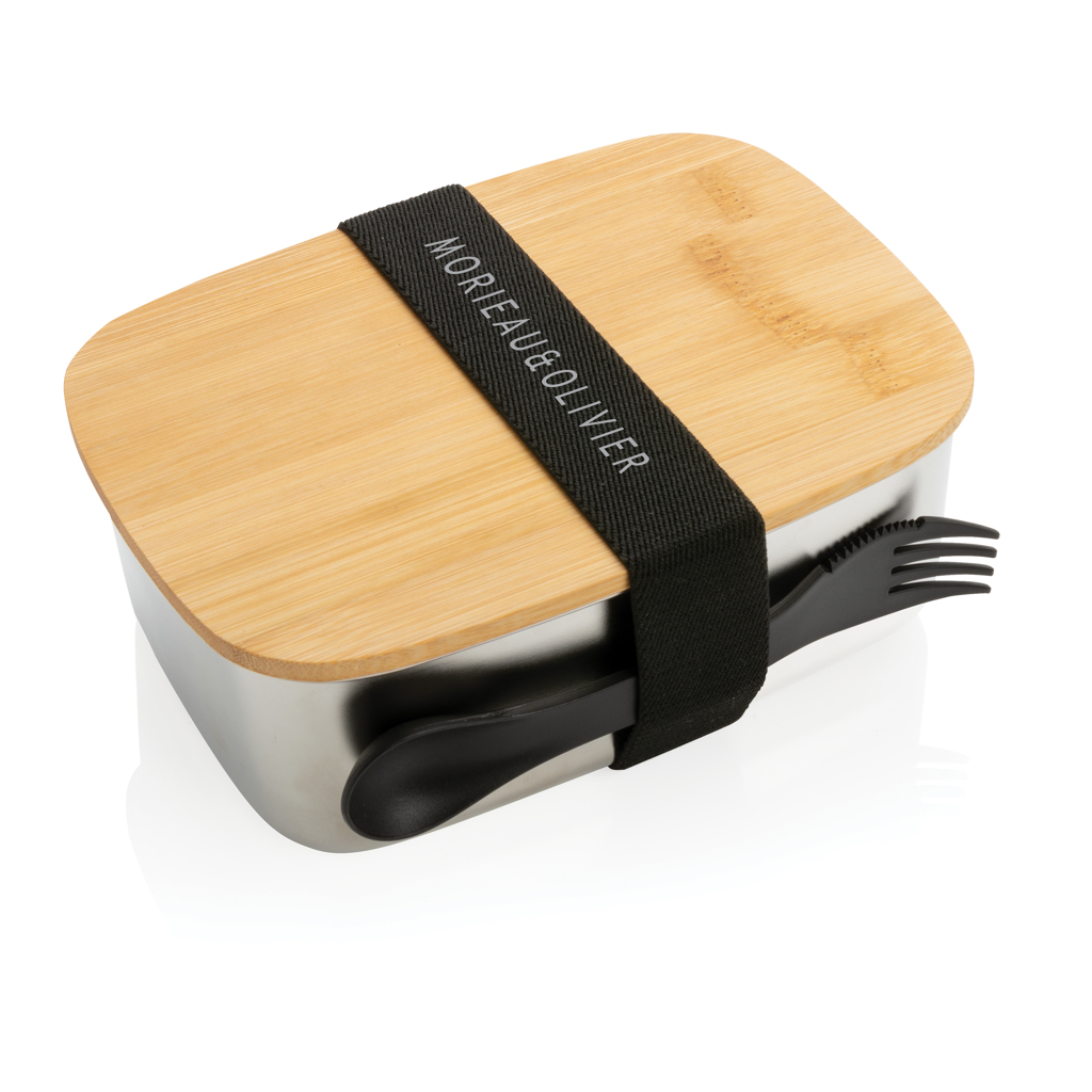 Stainless steel lunchbox with bamboo lid and spork - brendiran