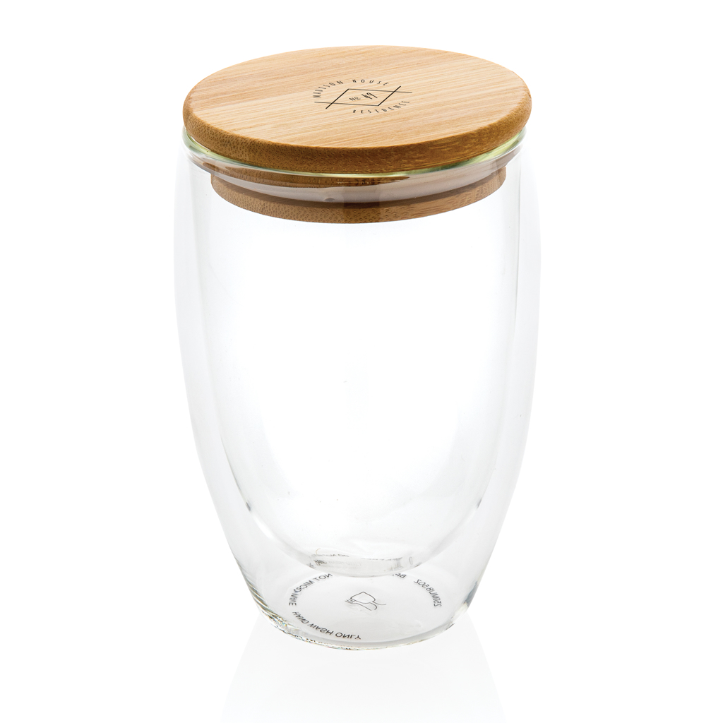 Double wall borosilicate glass with bamboo lid 350ml - brendiran