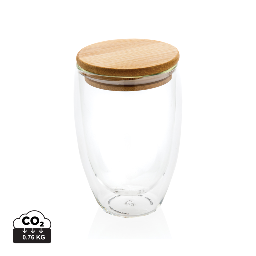 Double wall borosilikat glass with bamboo lid 350ml, gennemsigtige