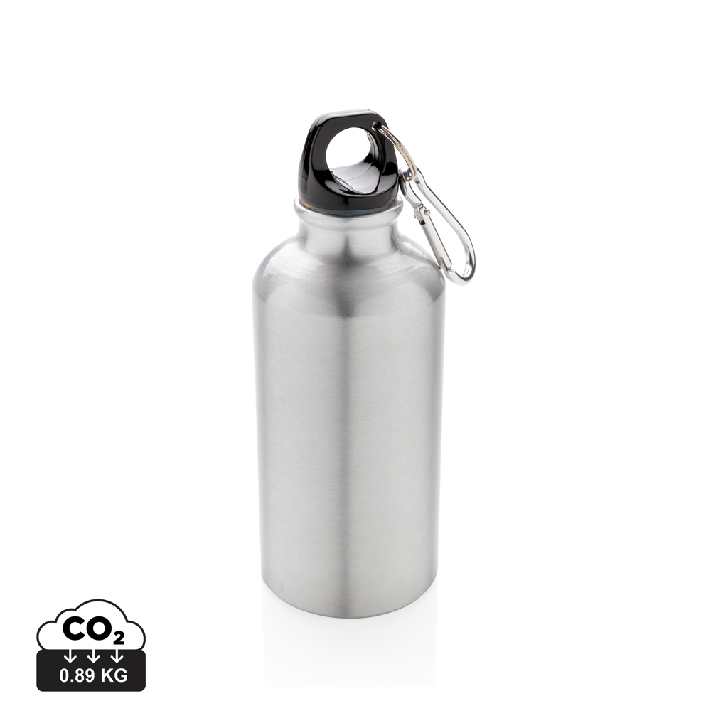 Aluminium genanvendelig sportsflaske med karabinkrog, sølv