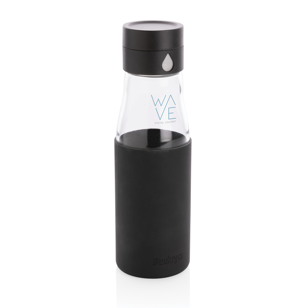 Ukiyo glass hydration tracking bottle with sleeve - brendiran