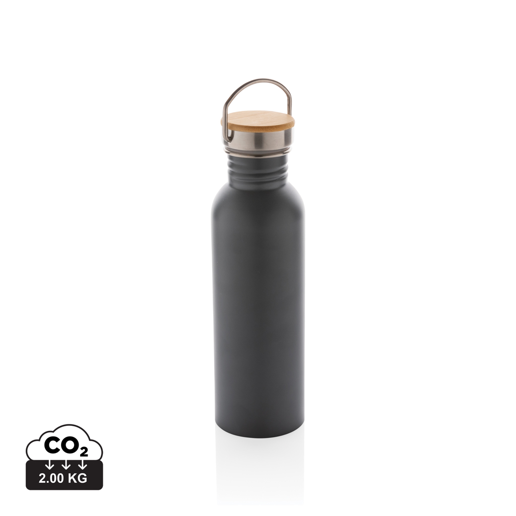 Moderne rustfrit stål flaske med bambus låg, grå