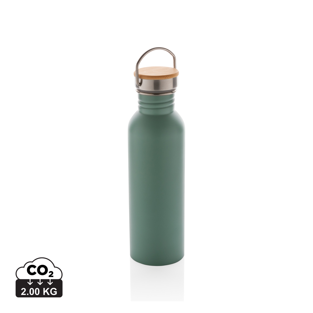 Moderne rustfrit stål flaske med bambus låg, grøn