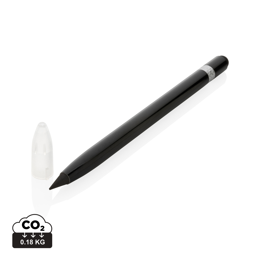 Aluminium blækfri pen med viskelæder, sort