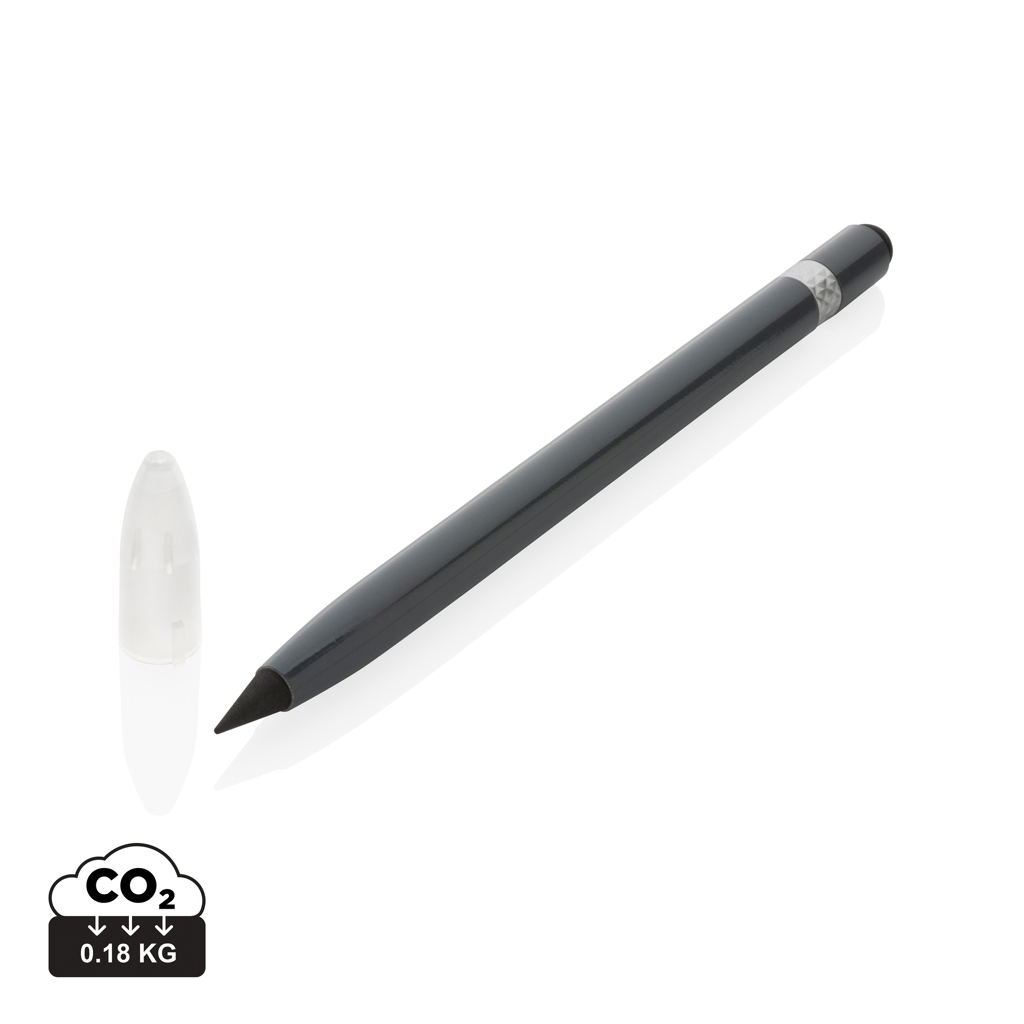 Aluminium blækfri pen med viskelæder, grå