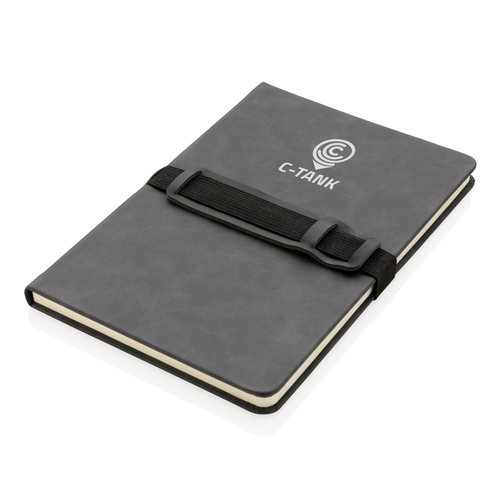 Deluxe hardcover PU notebook A5 with phone and pen holder - brendiran