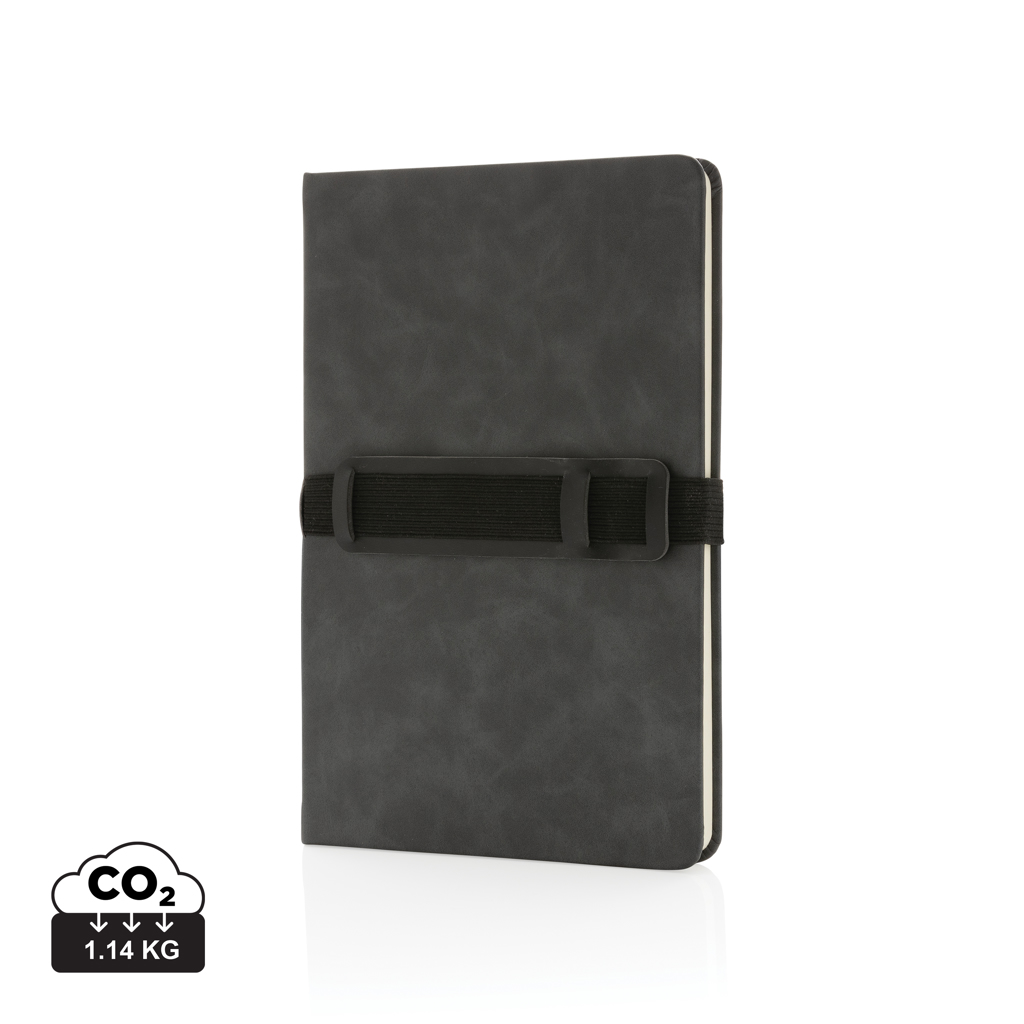 Luksus A5 hardcover PU notesbog med telefon og penne holder., grå