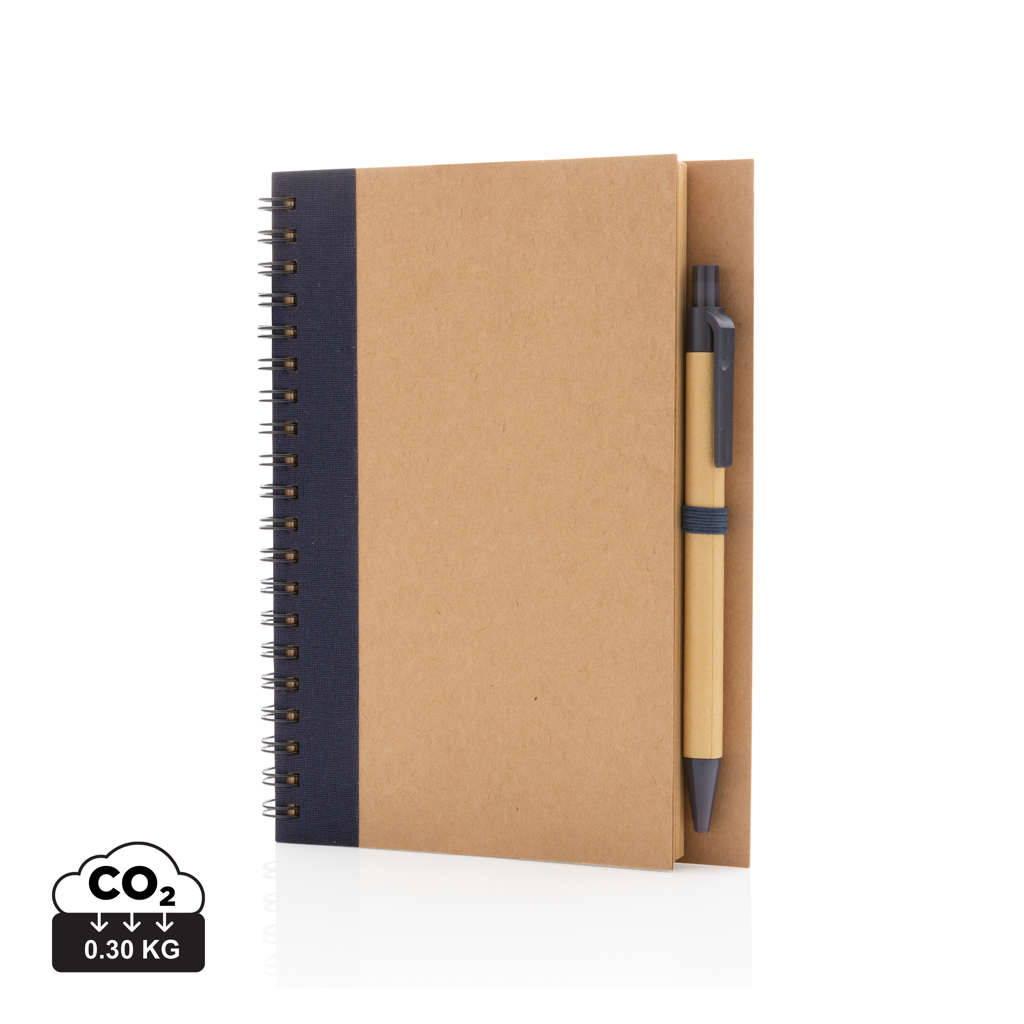 Kraft spiral notesbog med pen, blå