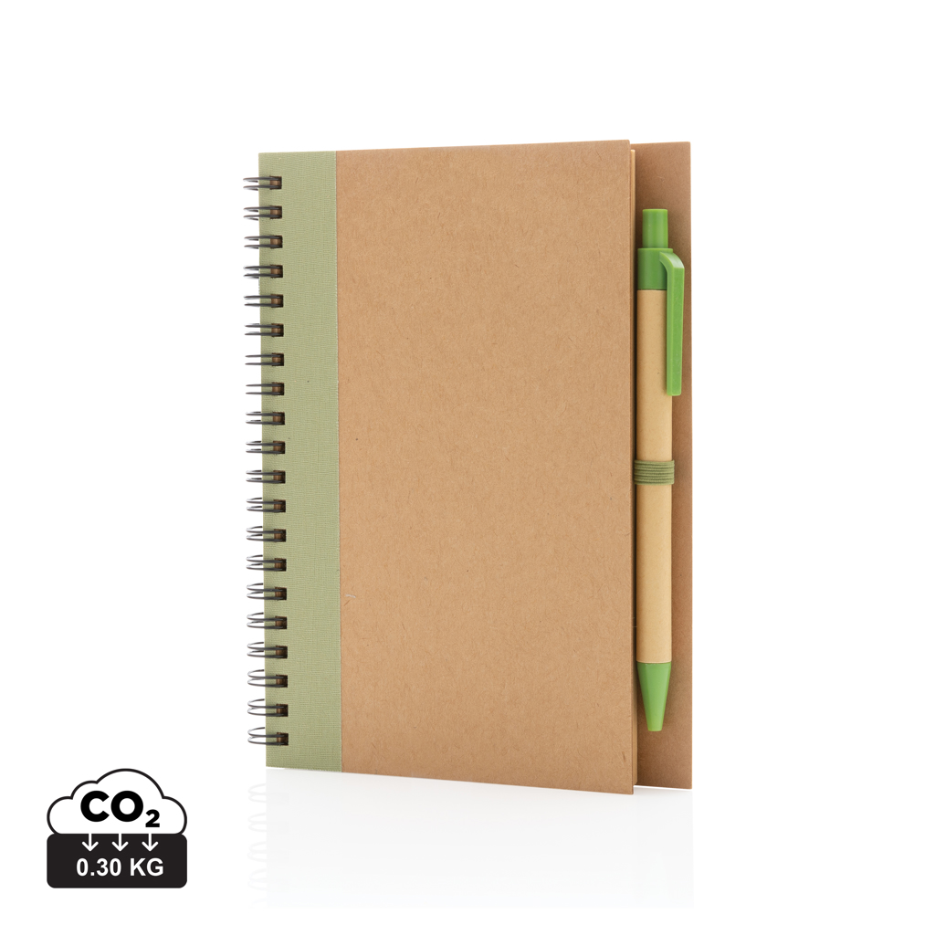 Kraft spiral notesbog med pen, grøn