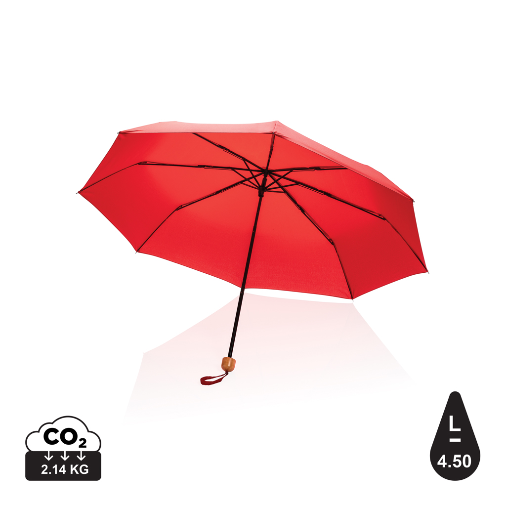 20.5" Impact AWARE™ RPET 190T pongee bambus mini paraply, rød