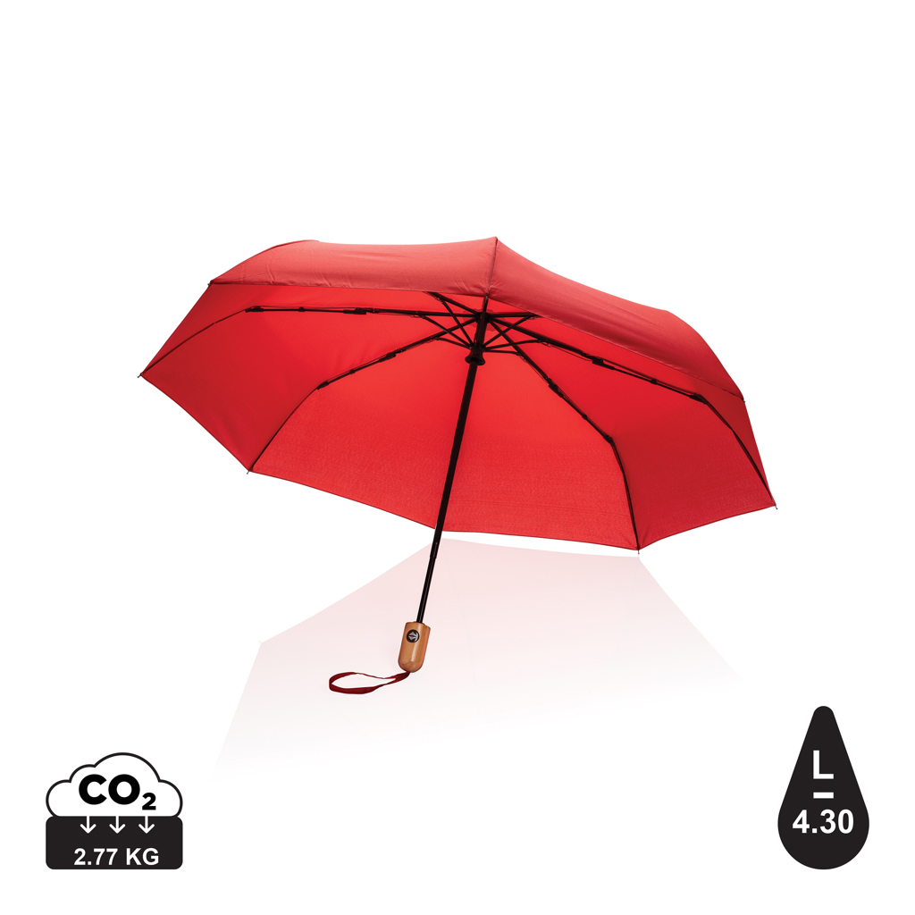 21" Impact AWARE™ RPET 190T bambus, auto åben/luk paraply, rød