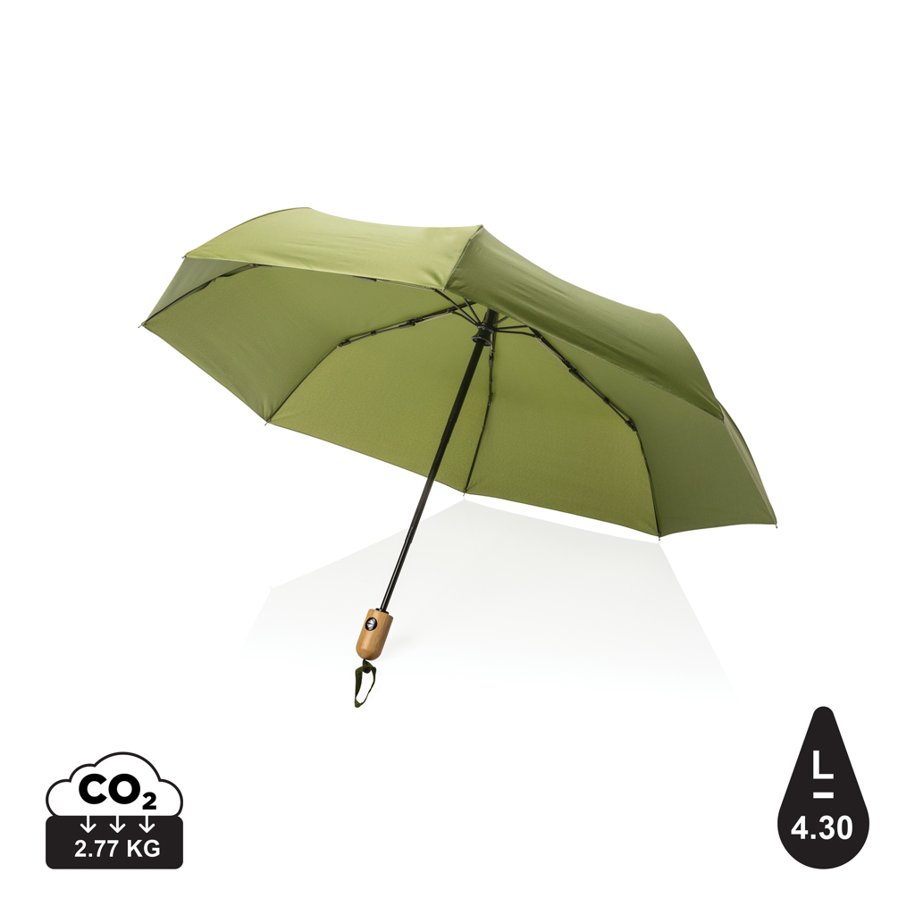 21" Impact AWARE™ RPET 190T bambus, auto åben/luk paraply, grøn