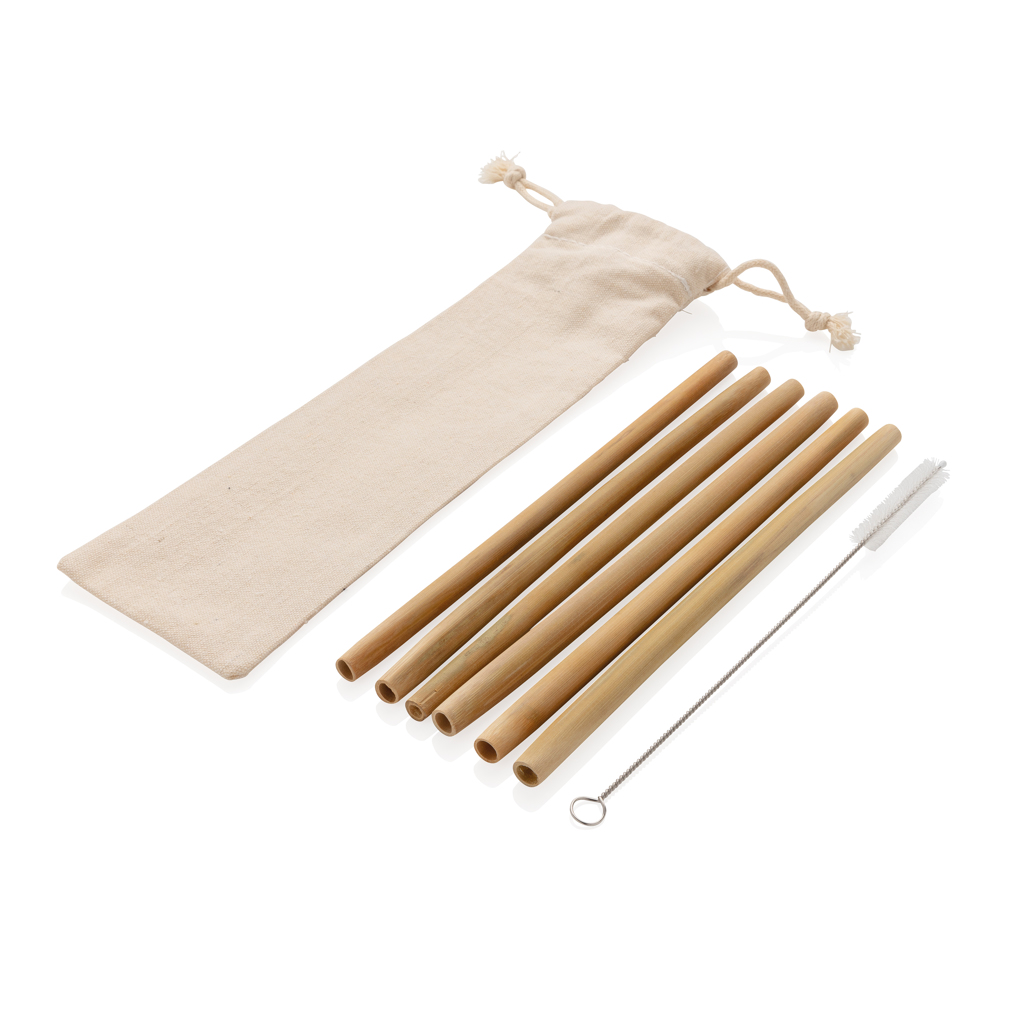 Accessoires cuisine publicitaires - Set de pailles en fibre de bambou (x 6 pcs)