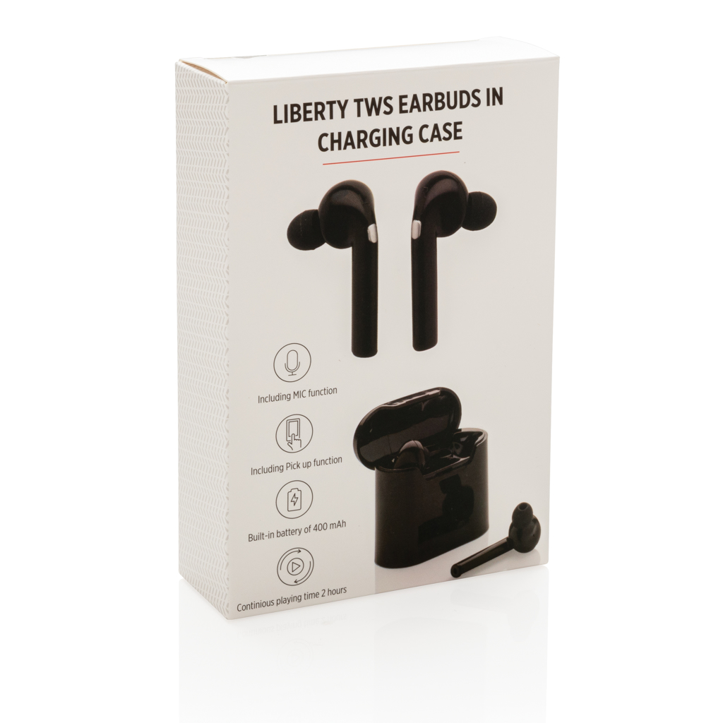 Écouteurs publicitaires - Ecouteurs sans fil dans un boitier de charge Liberty - 8