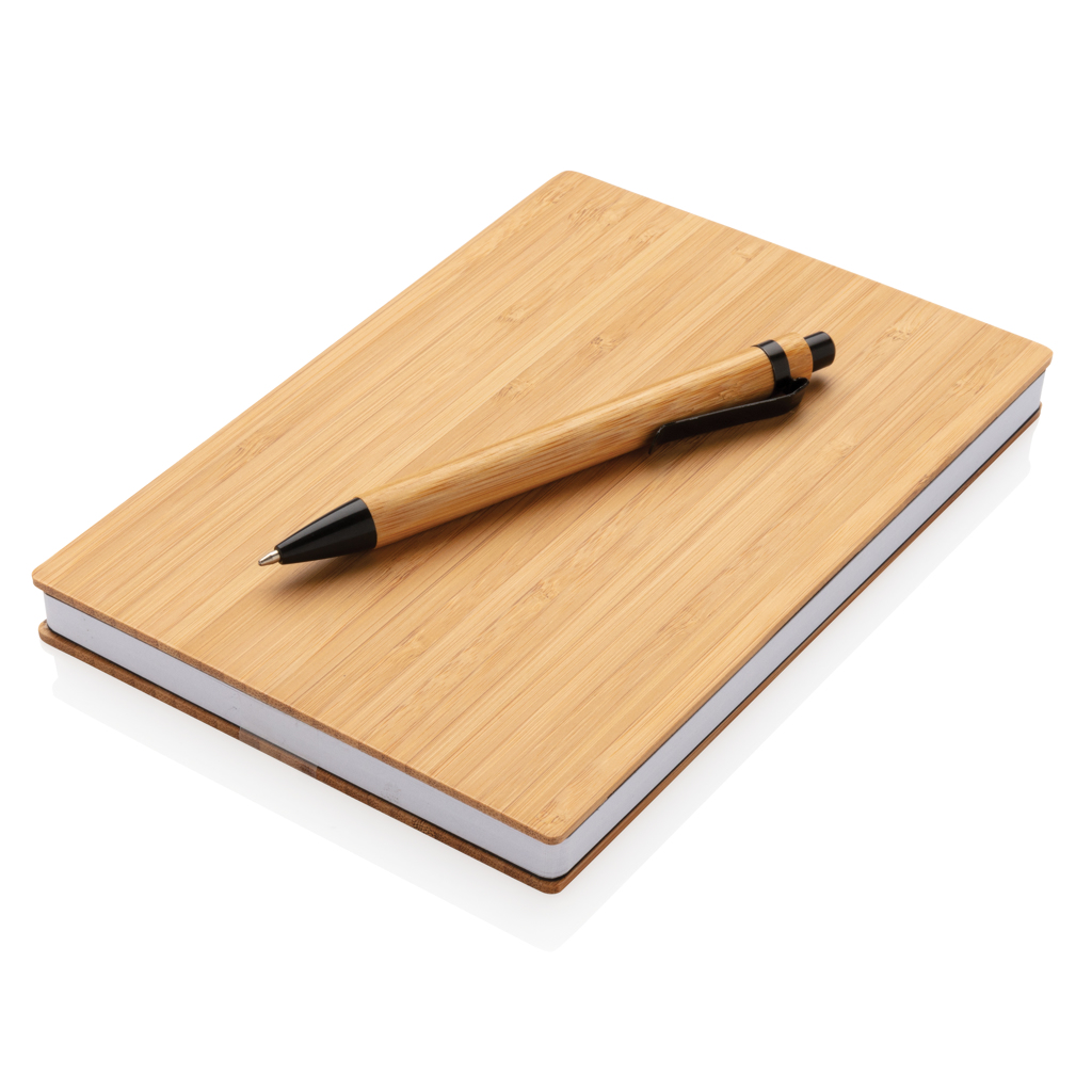 Advertising Basic notebooks - Set carnet de notes A5 et stylo en bambou - 1