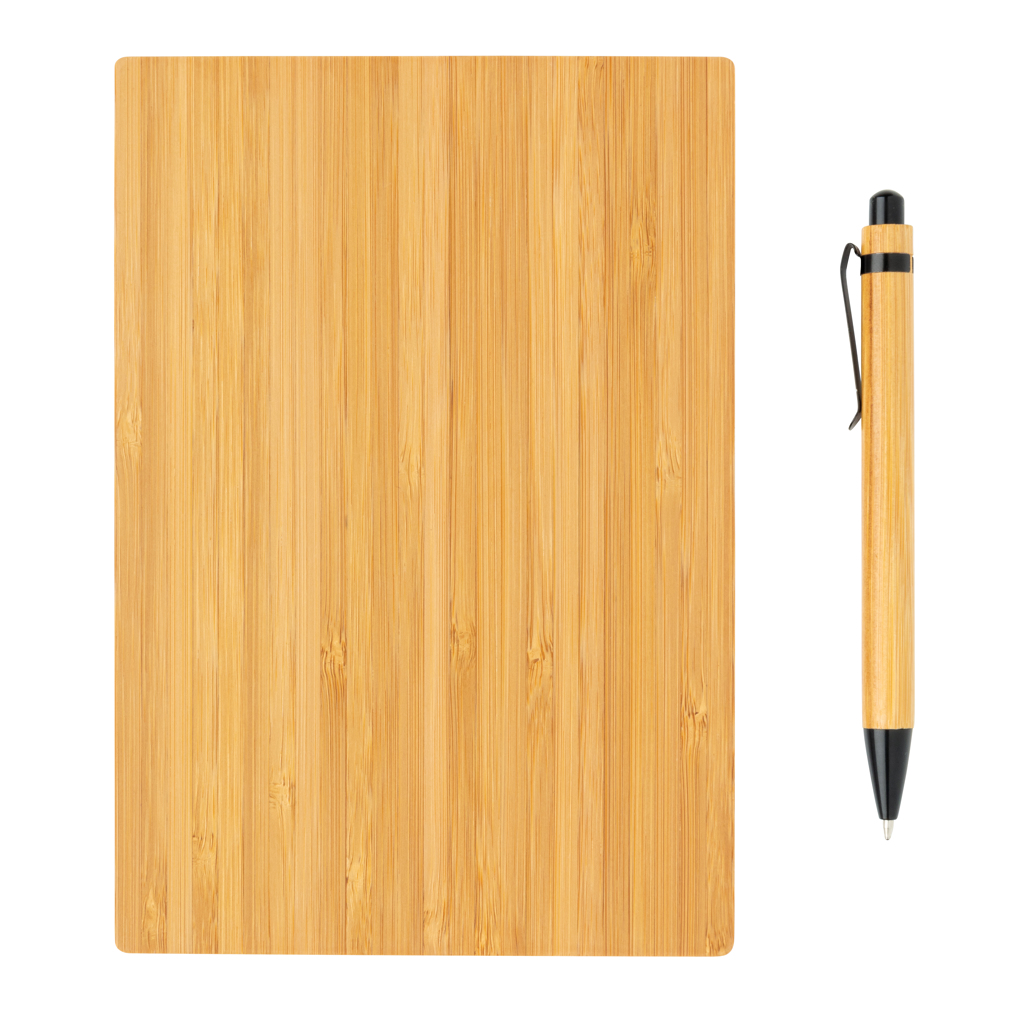 Carnets de notes basic publicitaires - Set carnet de notes A5 et stylo en bambou - 3