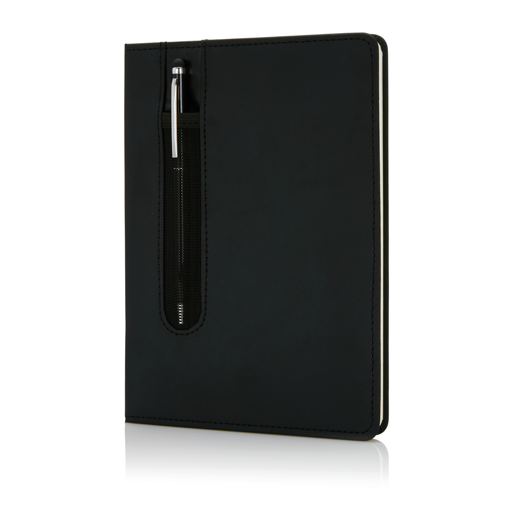 Advertising Basic notebooks - Carnet A5 à couverture rigide en PU avec Stylo tactile - 0