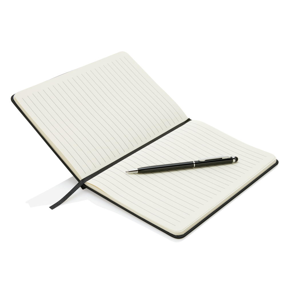 Advertising Basic notebooks - Carnet A5 à couverture rigide en PU avec Stylo tactile - 1