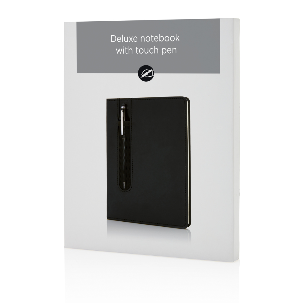 Advertising Basic notebooks - Carnet A5 à couverture rigide en PU avec Stylo tactile - 3