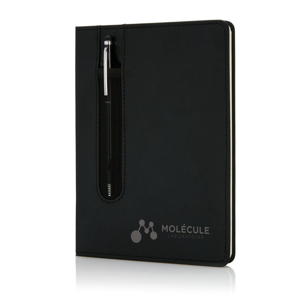 Advertising Basic notebooks - Carnet A5 à couverture rigide en PU avec Stylo tactile - 4