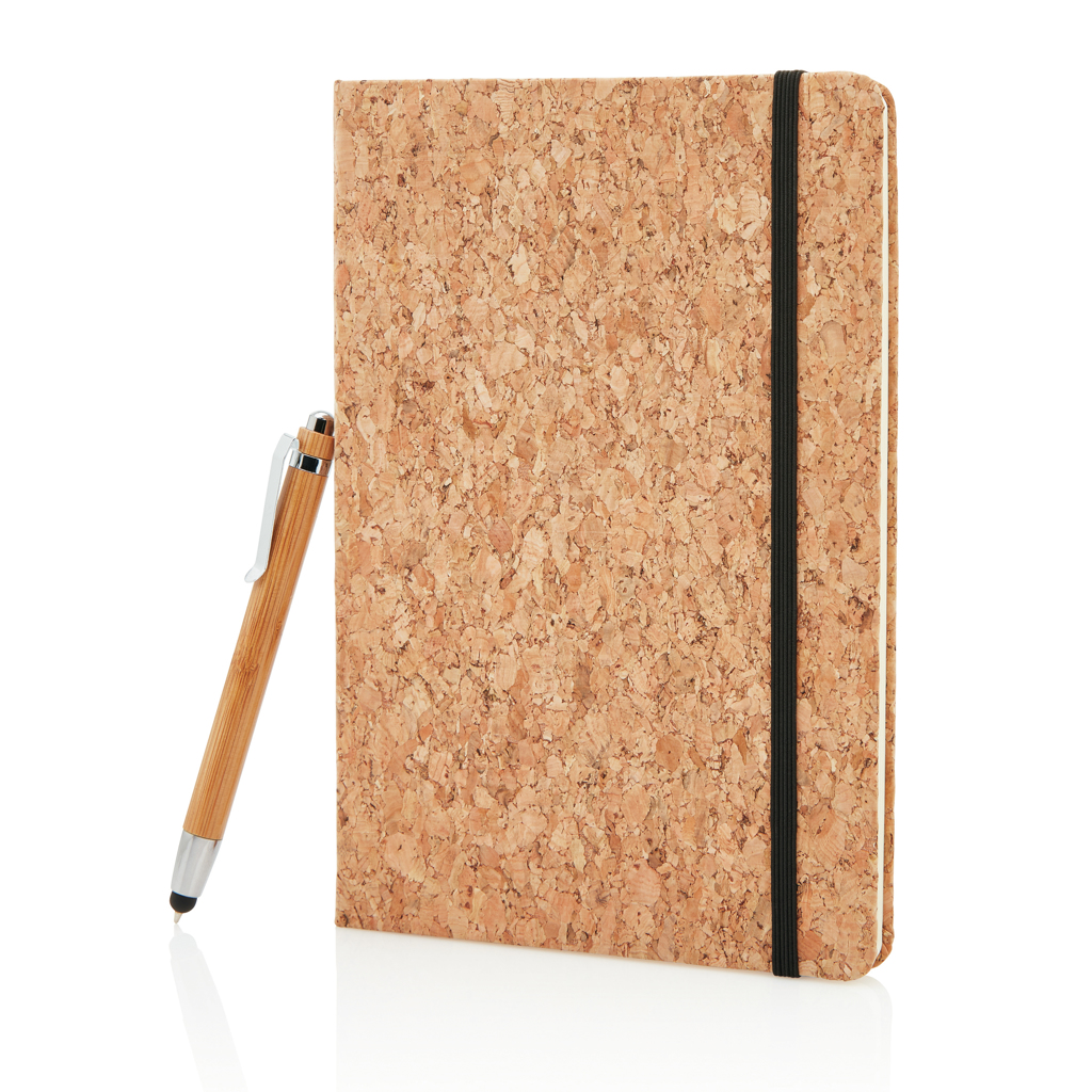Advertising Basic notebooks - Carnet de notes en liège avec stylo en bambou A5 - 0