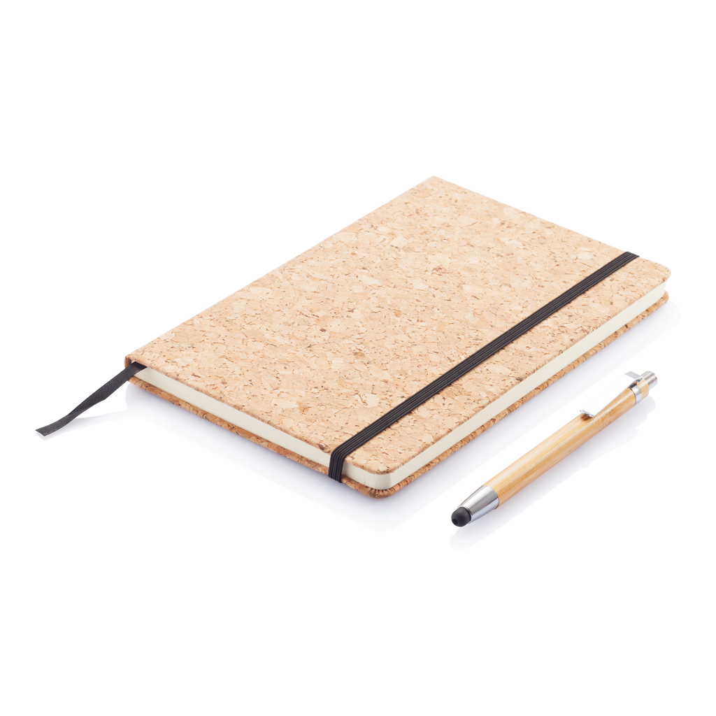 Advertising Basic notebooks - Carnet de notes en liège avec stylo en bambou A5 - 1