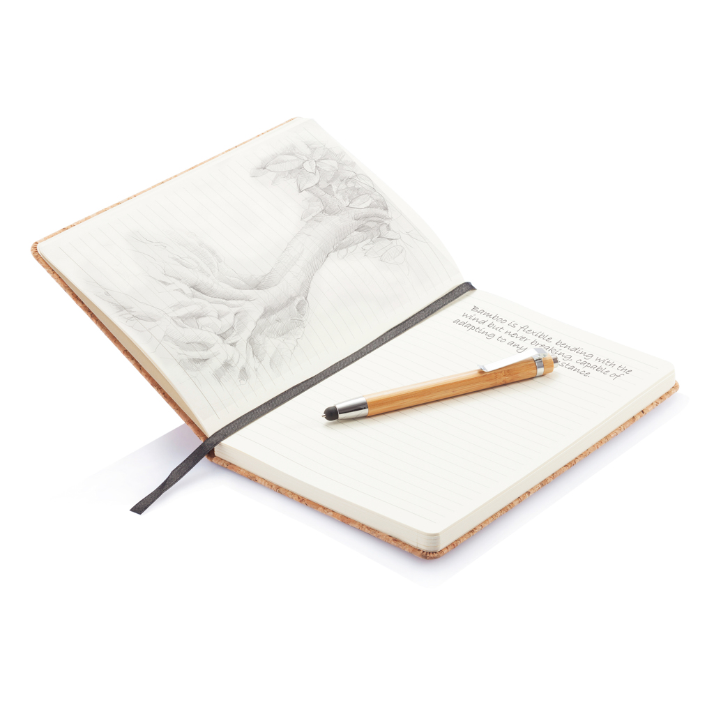Advertising Basic notebooks - Carnet de notes en liège avec stylo en bambou A5 - 3