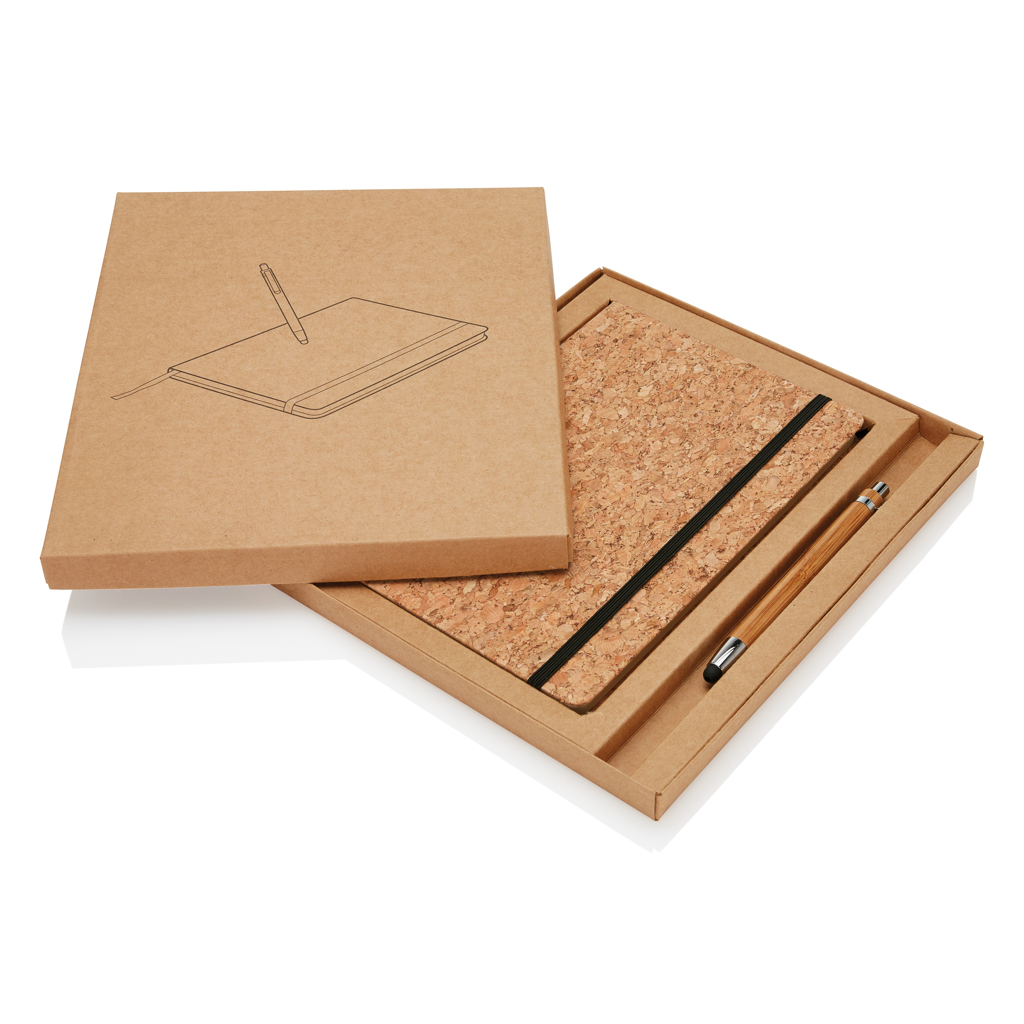 Advertising Basic notebooks - Carnet de notes en liège avec stylo en bambou A5 - 5