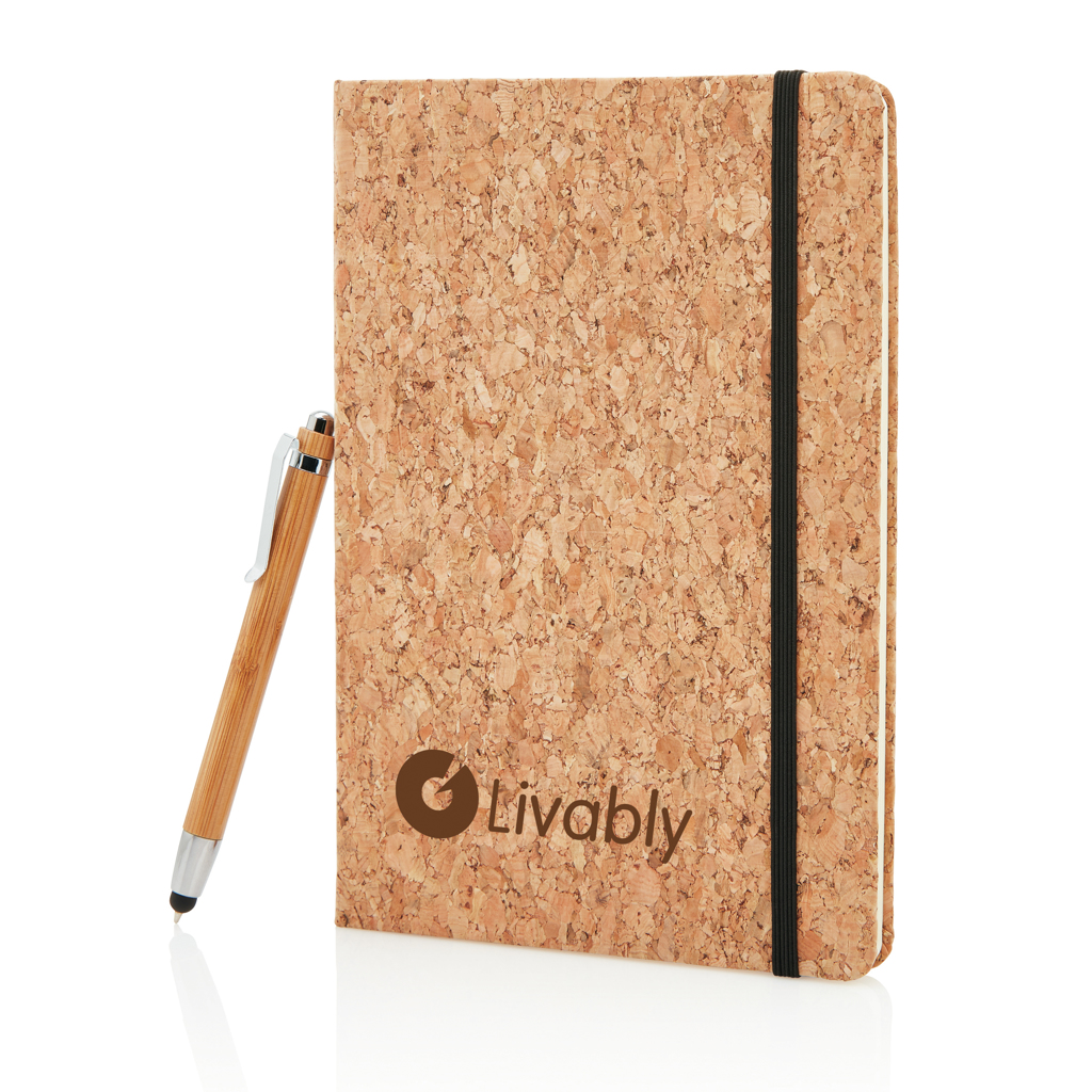 Advertising Basic notebooks - Carnet de notes en liège avec stylo en bambou A5 - 7