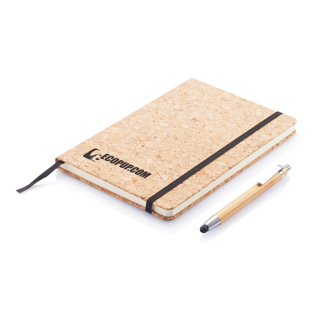 Advertising Basic notebooks - Carnet de notes en liège avec stylo en bambou A5 - 8